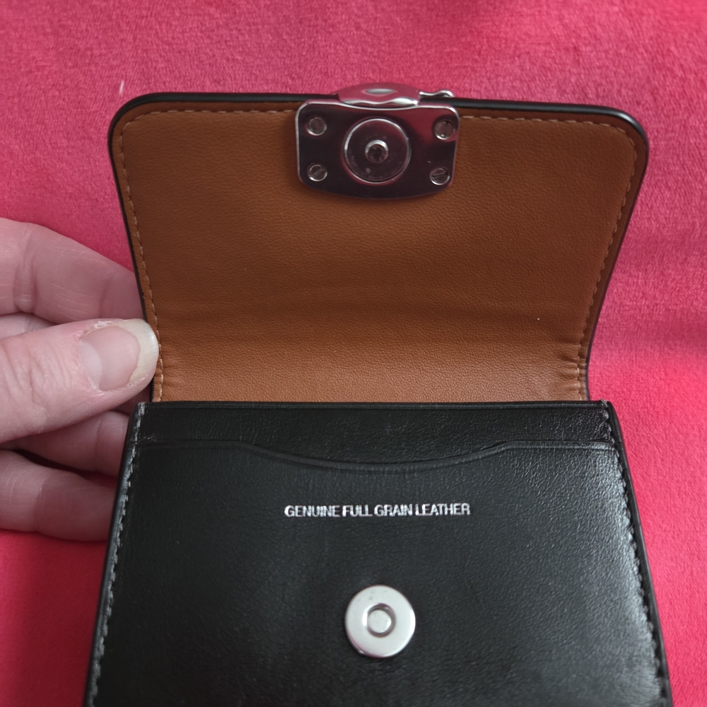 Coach Black Leather Card Holder with Silver Logo - Picture 6 of 12